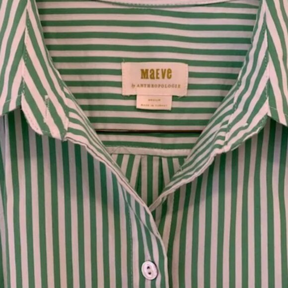 Anthropologie Maeve Buttondown Shirt Striped Clarise Cap Sleeve Green Top Size M - Picture 5 of 6